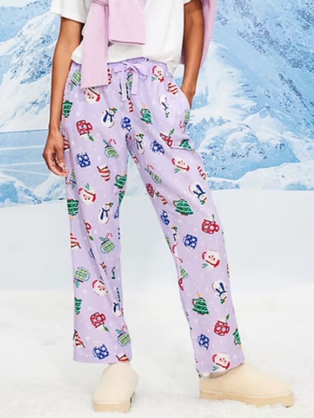 Old Navy Women's Mid-Rise Printed Flannel Pants Pajamas Purple Mugs NWT!